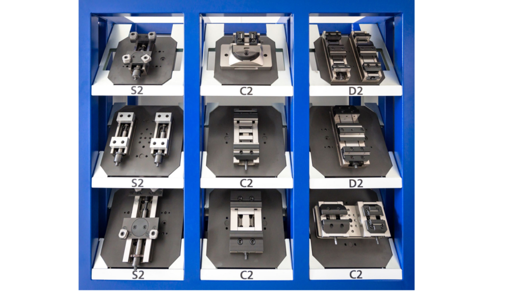 Der GRESSEL Spanntechnik-Baukasten für die Paletten-Automation besteht aus dem Zentrischspanner C2.0, dem Einfachspanner S2 und dem Doppelspanner D2. 